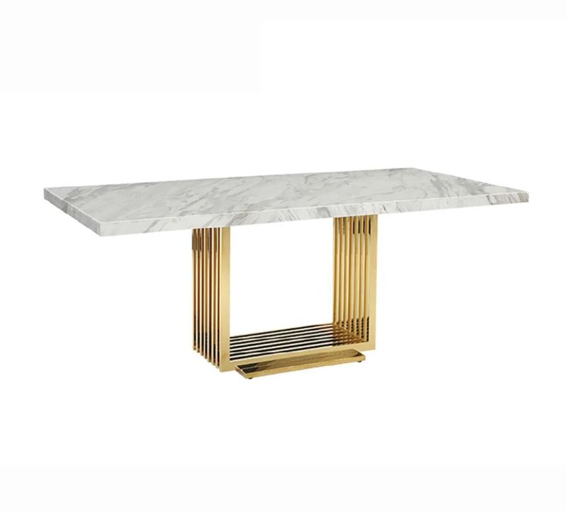 Gold Steel Base Marble Top Dining Table