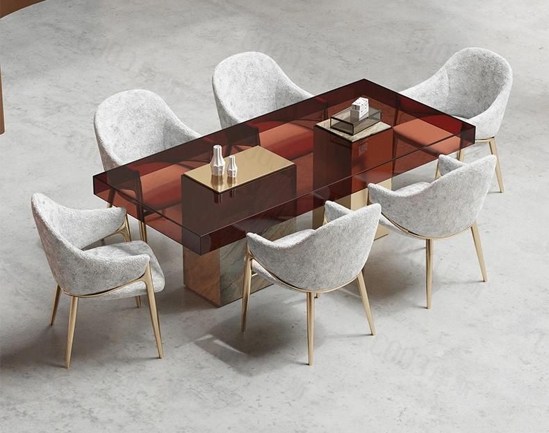 Cruise Hotel Acrylic Dining Table and Chair Set Reception Hall Rectangle Table Dining Round Dining Table Set