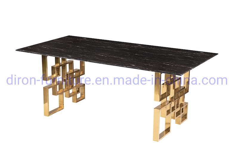 Foshan Furniture Stainless Steel Rectangle Tempered Black Dining Table