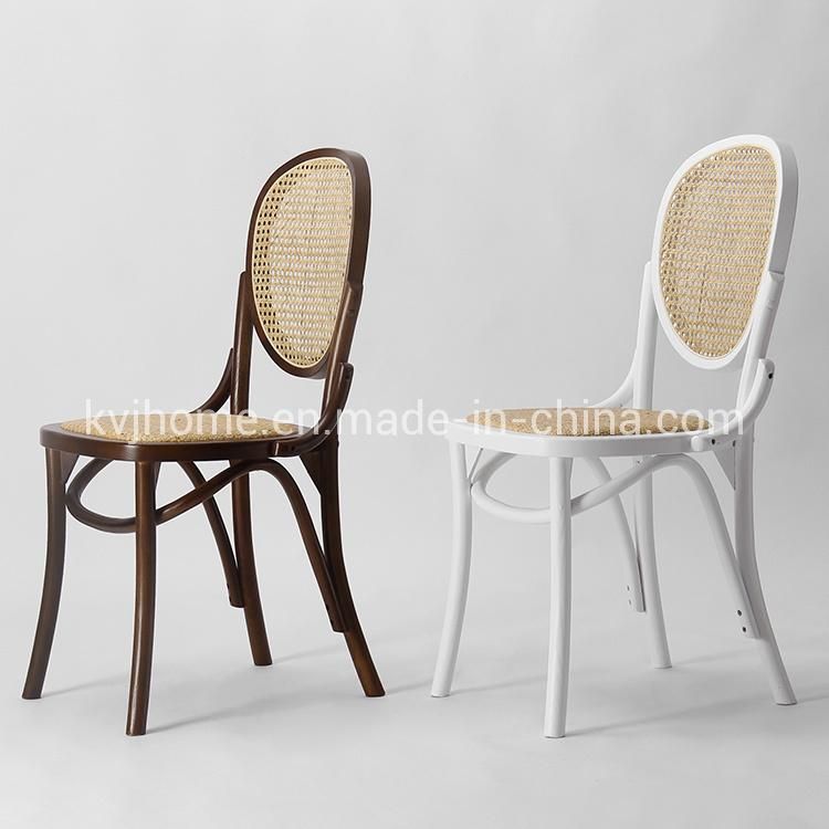 Kvj-6534 Dining Room White Rattan Cane Webbing Solid Wood Beech Chair