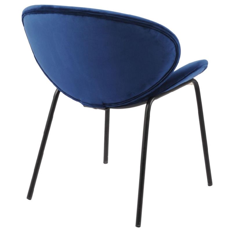 Atlantic Blue Velvet Upholstered Dining Chair Molded Plywood Lounge Chair Chrome Base Restaurant Chair