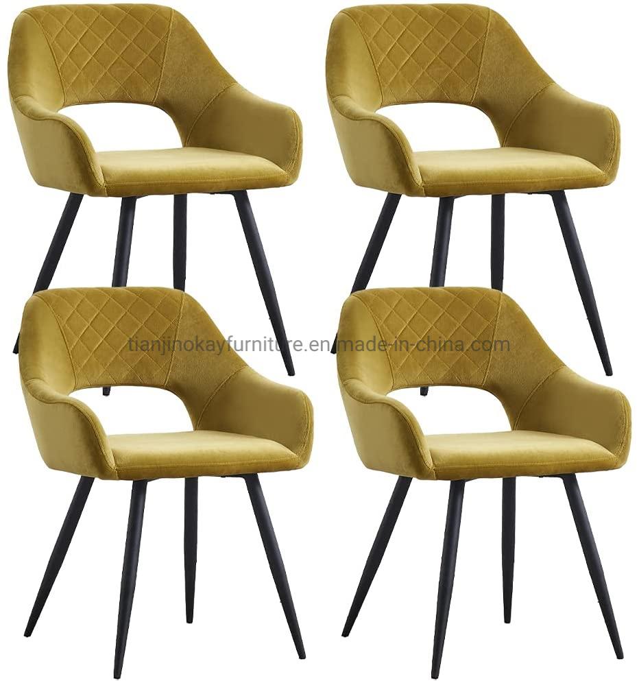 Dining Chairs Velvet Upholstered Seat Tub Chairs with Black Metal Legs Living Room Lounge Reception Restaurant Velvet Mustard Yellow Chair