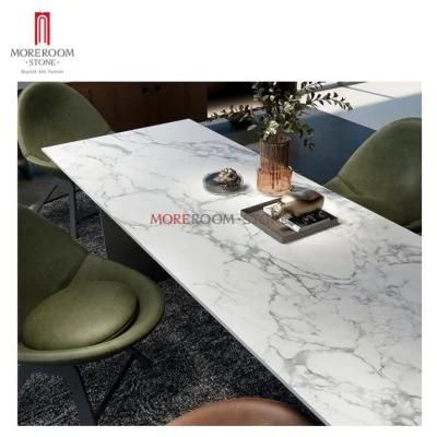 6mm Statuario White Marble Look Ceramic Porcelain Tile Sintered Stone for Dining Table Top