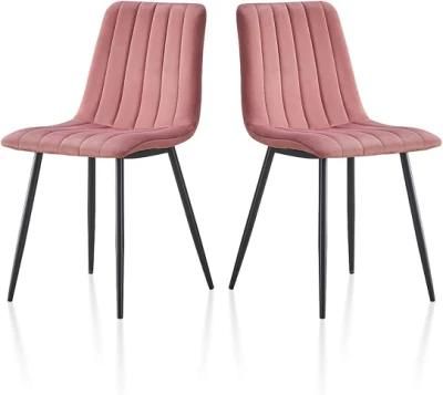 Luxury Designer Upholstered Velvet Metal Leg Tufted Pink Dining Chairs