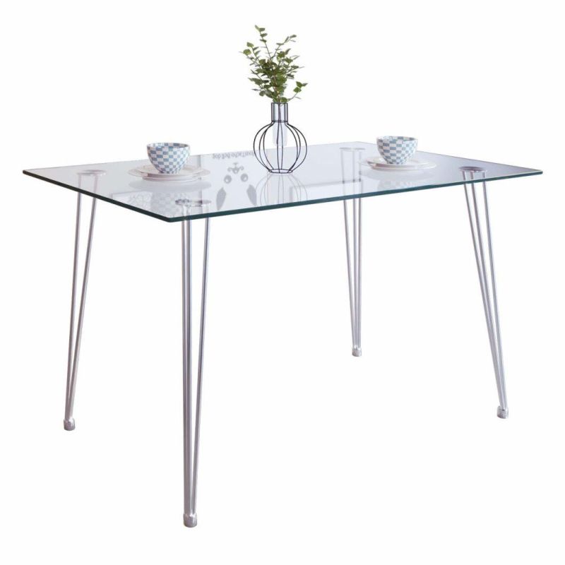 New Design Factory Wholesale Promotional Iron Leg Hotel Restaurant Home Furniture Glass Dining Table