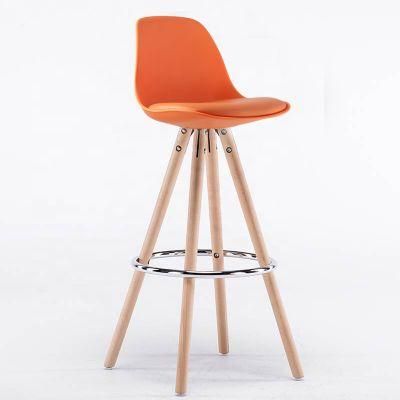 Modern PP Plastic Bar Stool Beech Wood High Chairs with PU Leather Upholstered Cushion