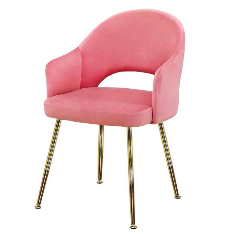 China Factory Contemporary Restaurant Furniture Modern Design Arm Metal Dinner Velvet Leisure Fabric Dining Room Sillas Gold Chrome Leg Upholstered Dining Chair