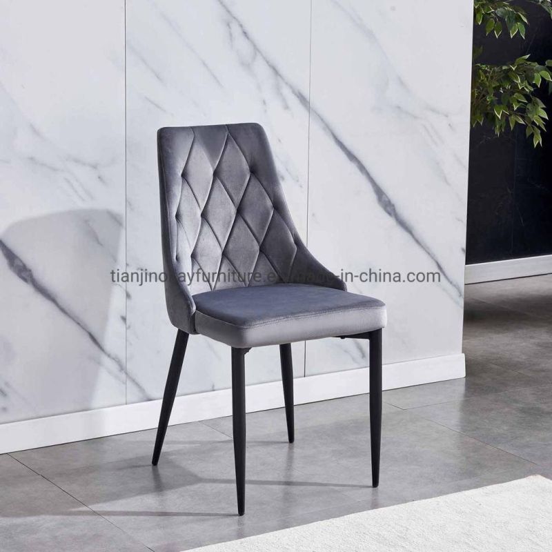 China Factory Wholesale New Design Modern Home Furniture Living Room European Metal Legs Dining Chair with Cappuccino Velvet Fabric