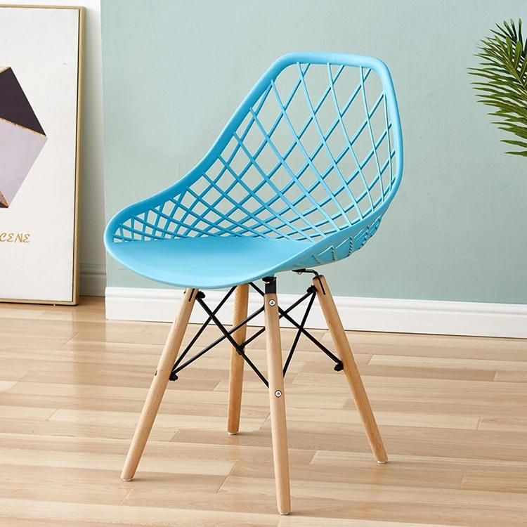 Plastic Mesh Chair Nordic Solid Wood Stool Dining Chair Creative Backrest Hollow Hotel Chair Wholesale