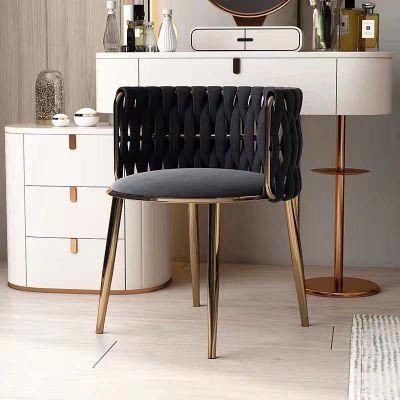 Luxury Design Restaurant Modern Fabric Dining Velvet Chairs with Golden Legs