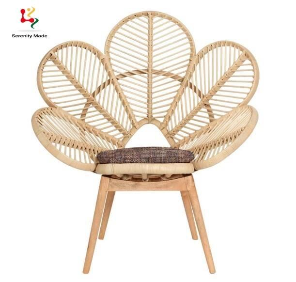 Outdoor Real Rattan Furniture Small Peacock Flower Rattan Chair with Seat Pad