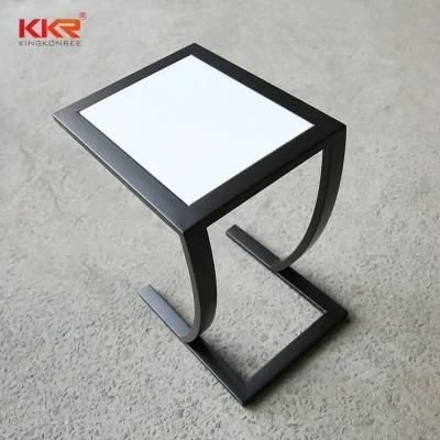 White and Black Glossy Marble Square Modern Side Table in Clear Color Restaurant, Airport, Hotel Side Tables