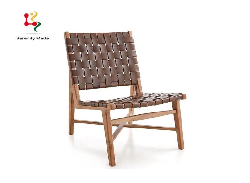 Recycled Leather Seat and Back Ash Wood Dining Chair for Restaurant Use