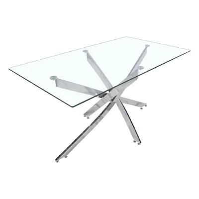 New Arrival Glass Dining Table of Matching Silver Metal Base