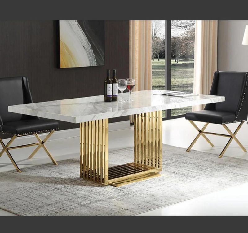 Gold Steel Base Marble Top Dining Table