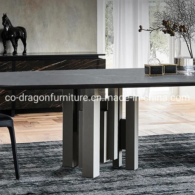 Luxury Dining Furniture Big Steel Dining Table with Marble Top