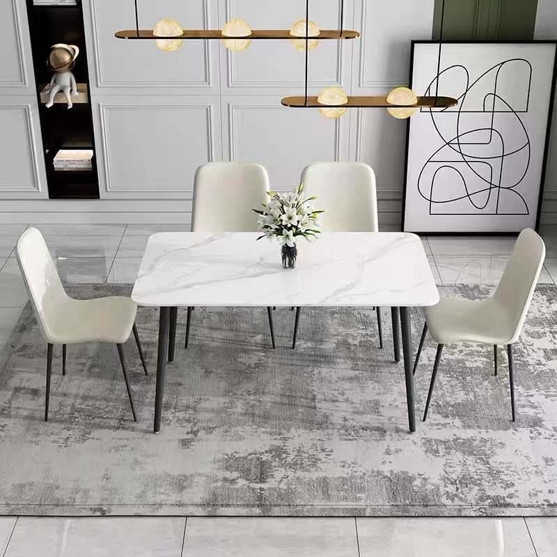 2021 New Rectangular Italian Marble Top Tavolo and Metal Leg Mesa De Marmore Dining Table Set