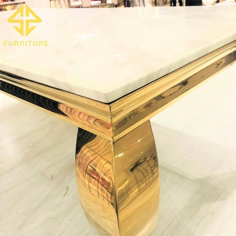 Modern Gold Stainless Steel Furniture Round Dining Table Rectangle