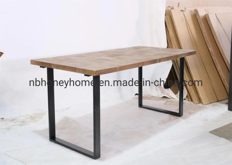 Natural Recycle Elm Top Black Metal Leg Dining Table