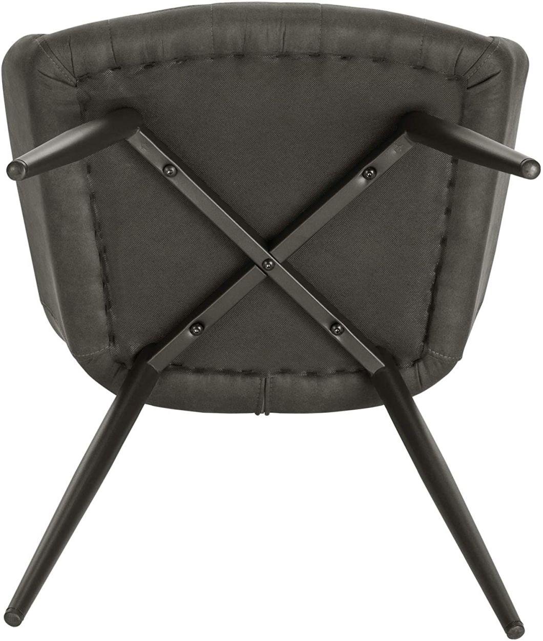 Upholstered Chair Design with Armrest with Fabric Upholstery Seat Metal Frame Dark Grey Dining Chair