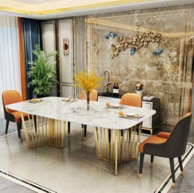 Wholesale Customized Modern Furniture Metal Feet Dining Table with Stainless Steel Metal Frame