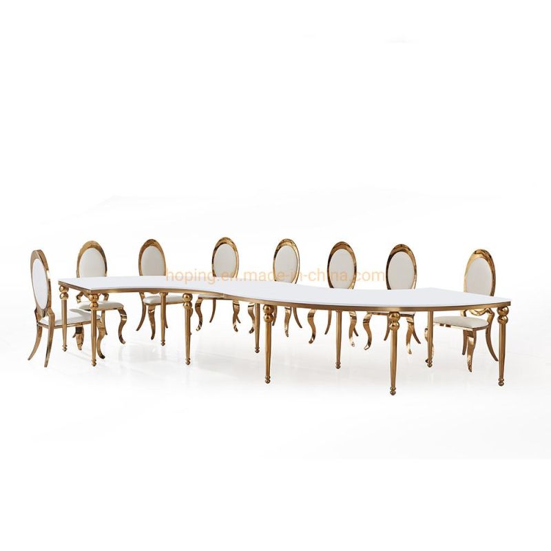 Modern Home Restaurant Furniture Chair Set Flower Decor Hole Metal Stainless Steel Back Marble Top Dining Room Table Black Glass Banquet Cake Stand Table