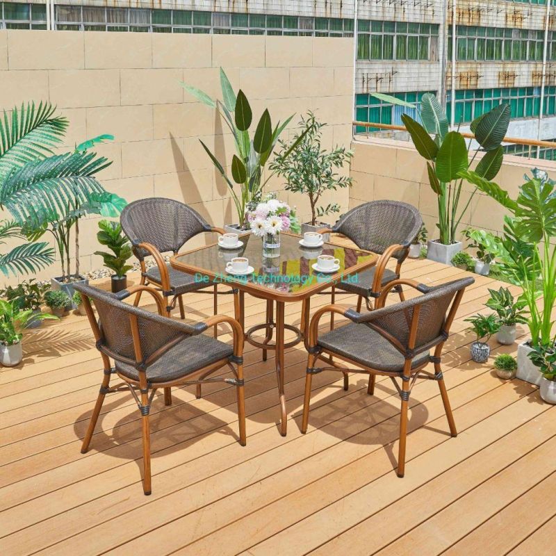 High Quality Outdoor Furniture Waterproof Patio Bar Stackable Rattan Wicker Garden Cane Alumium PE Wicker Dining Chair