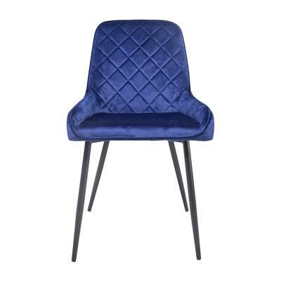 Wholesale Home Furniture Iron Legs Dining Chair Blue Velvet Fabric Chair for Dining Room