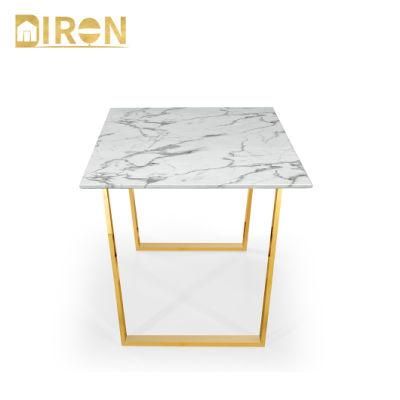 Hot Sale Modern Golden Stainless Steel Home Furniture Marble Dining Table