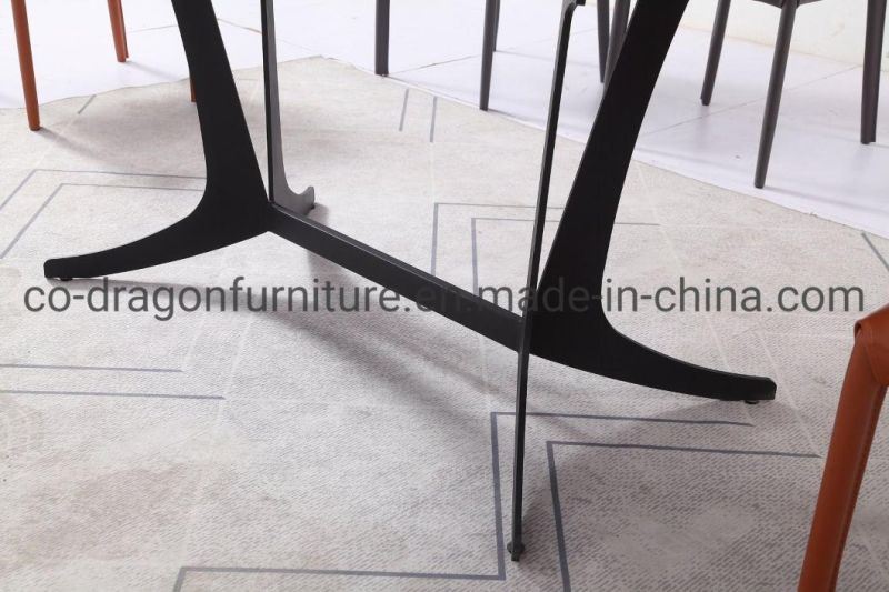 Rock Plate Top Steel Leg Rectangle Dining Table Sets Furniture