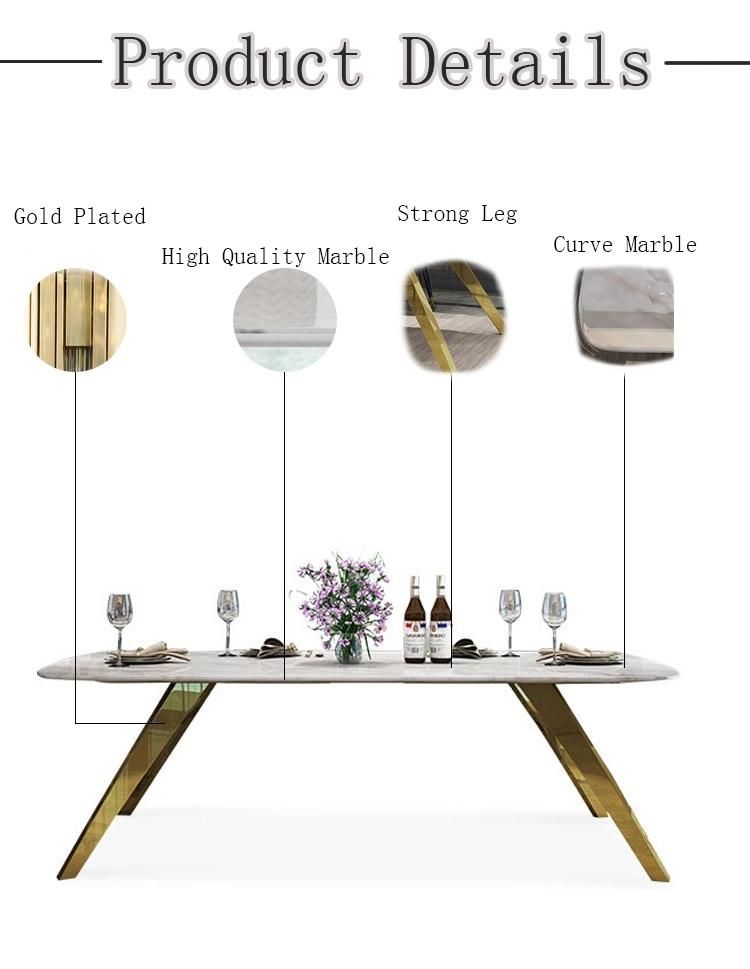 Italian Marble Rectangle Dining Table with Gold Stainless Steel Legs