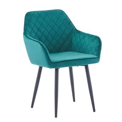 New Design Modern Velvet Seat Armrest Dining Chair with Diamond Pattern Back