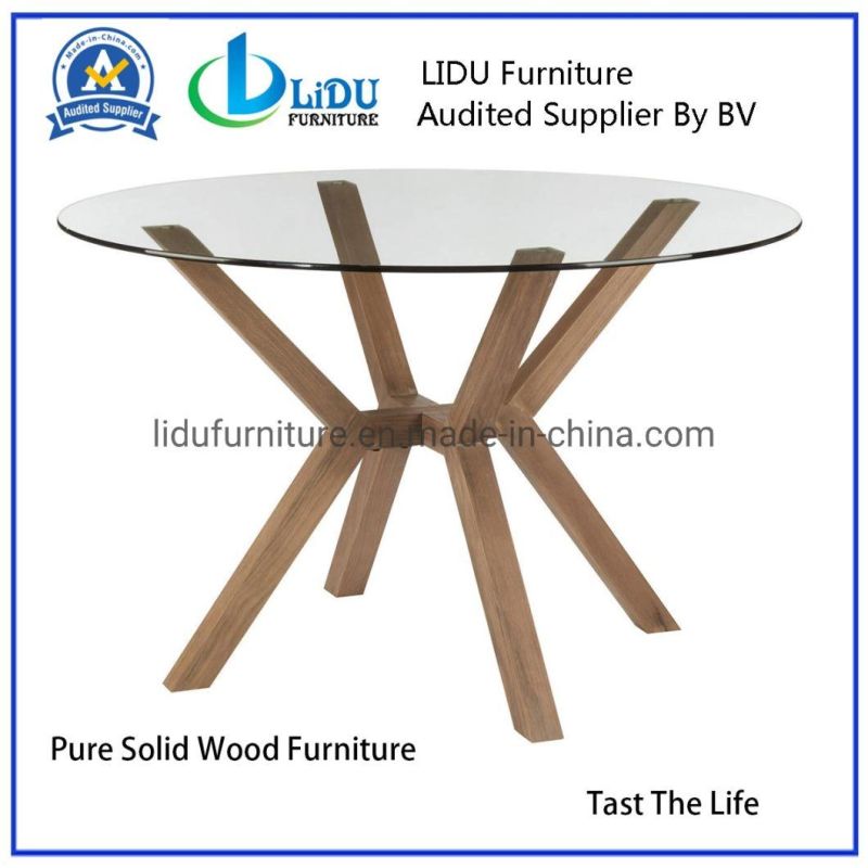 Glass Top Round Table Best Price Glass Transparent Round Coffee Dining Table with Wooden Legs