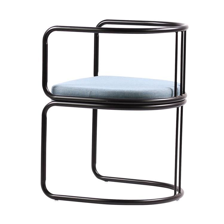 Stylish Black Metal Frame Blue Fabric Seat Dining Chair for Restaurant Use