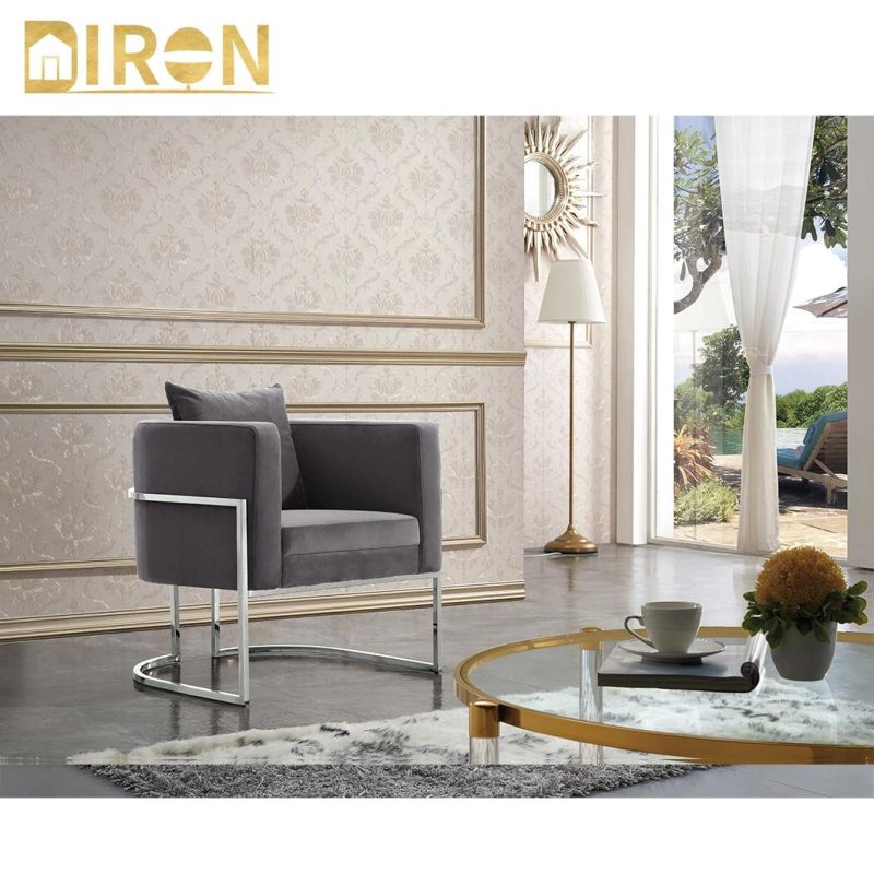 Factory Modern Style New Design Stainless Steel in Chrome Color Grey Fabric Dining Chairs