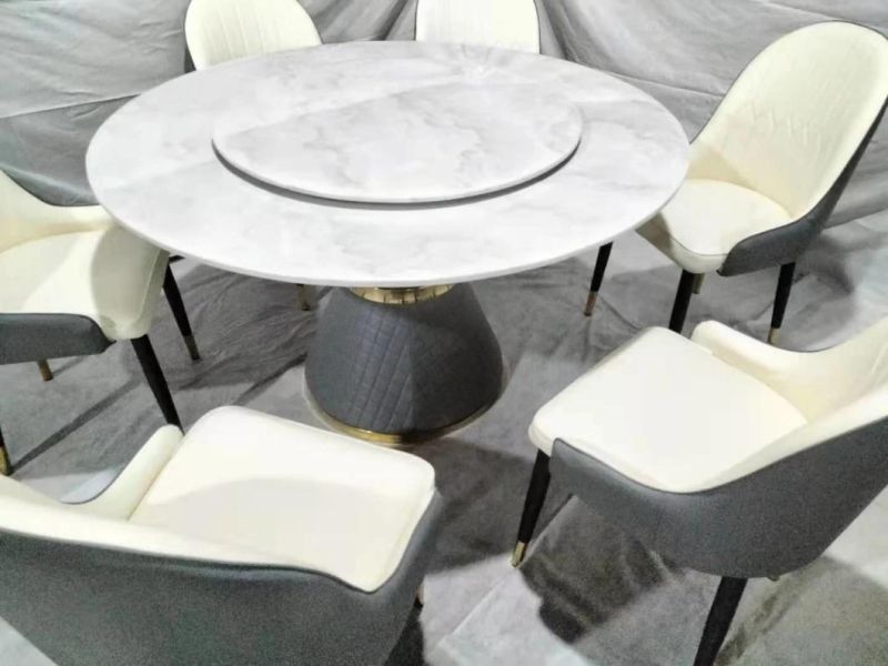 Round High-End Marble Stainless Steel Dining Table