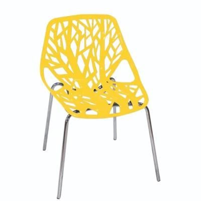 Modern Dinner Restaurant Cafe Chair Hotel Furniture Chrome Metal Legs Colorful PP Plastic Dining Chairs