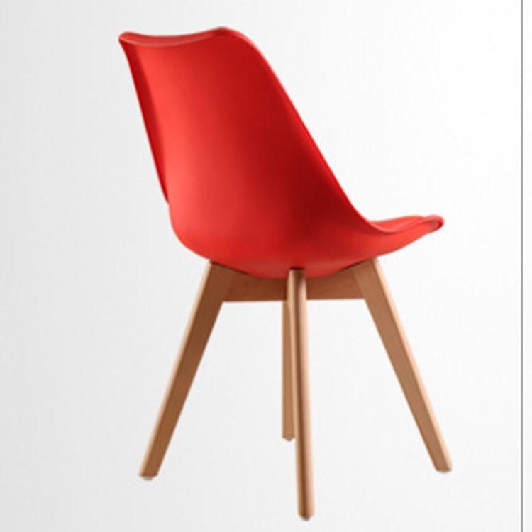 2021 Free Sample Colorful Restaurant Modern Plastic Padded Leisure Chair French Style Restaurant Dining Chair with Solid Wood Leg