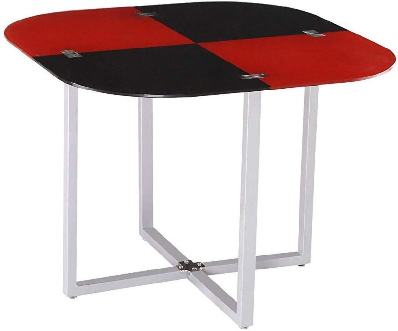 Chinese Restaurant Furniture Cheap Simple Red Square Dining Table Set with Four PVC Chair