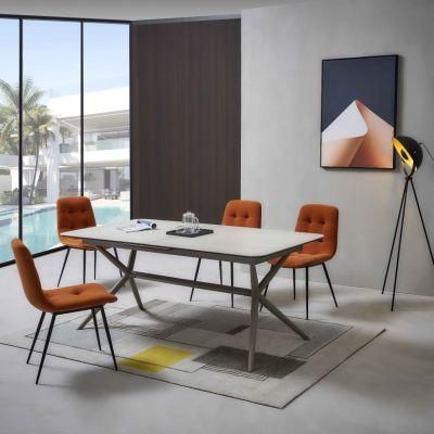 Modern Metal Dining Table Ceramic Top Extension Restaurant Furniture