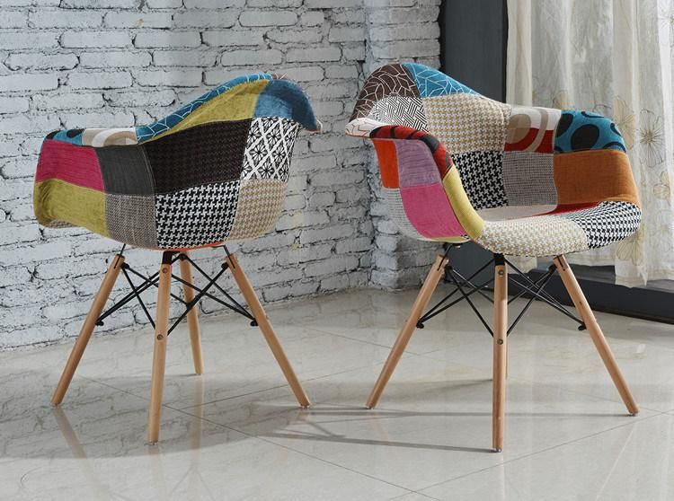 Hot Sale Italian Living Room Leisure Chair Patchwork Fabric Restaurant Dining Chair with Armrest