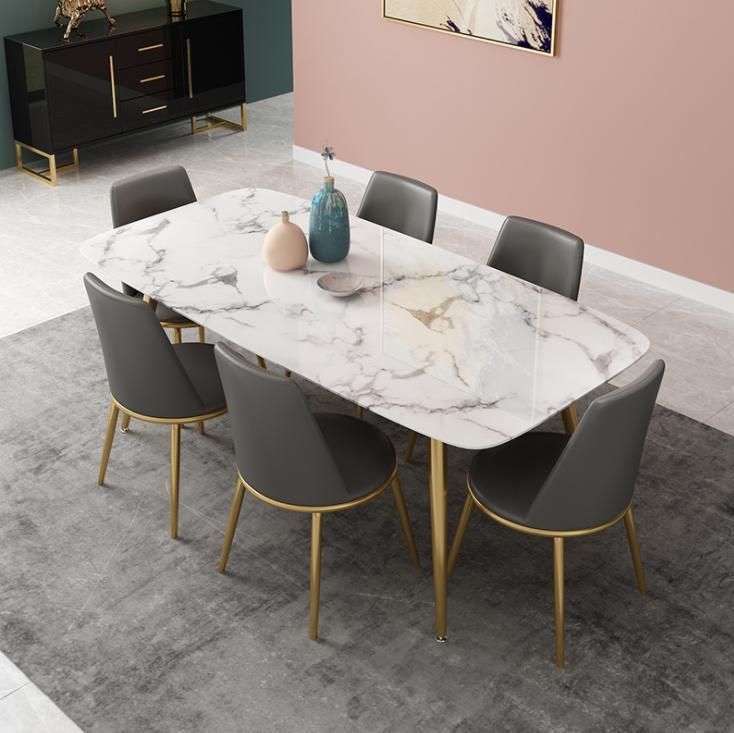 Customizable Italian Style 1 Table 6 Chair Dining Room Furniture Dark Color Minimalist Rectangular Marble Dining Table