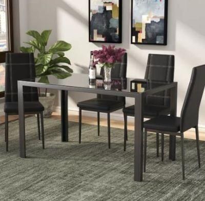 Modern Glass Dining Table with Faux Leather Chair for Home Furniture