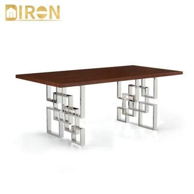 Modern Design Dining Room Furniture Stainless Steel Frame Wooden Slate Dining Table