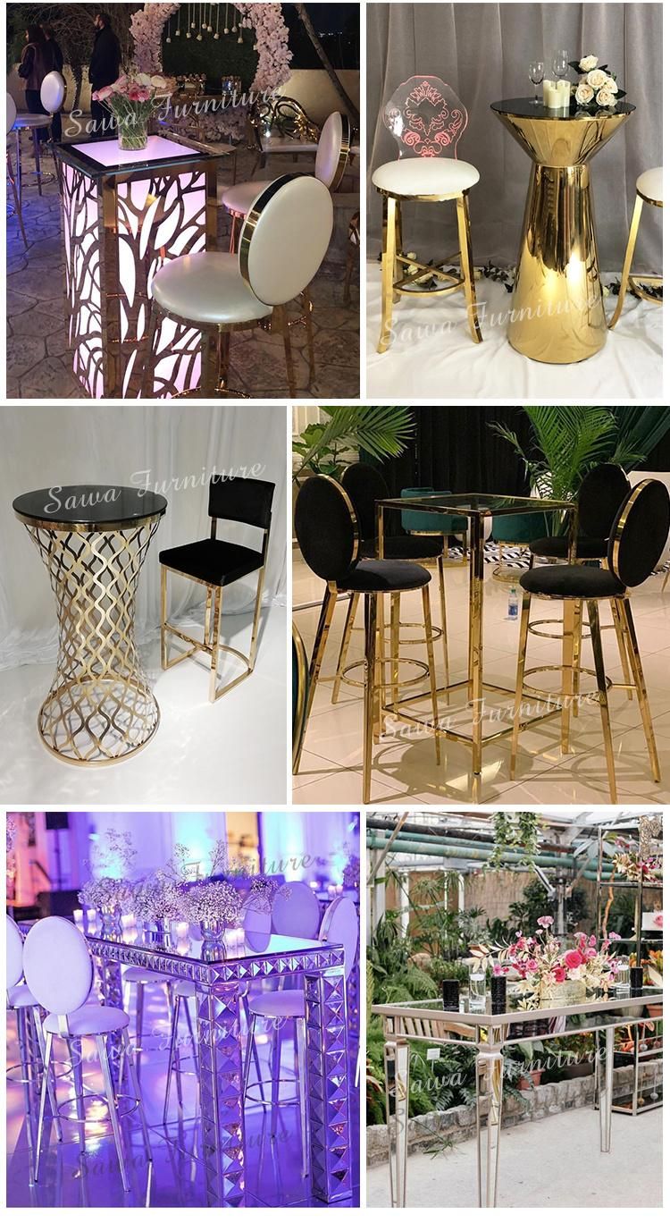 Stainless Steel Hollow Round Back Gold Cocktail High Bar Chairs