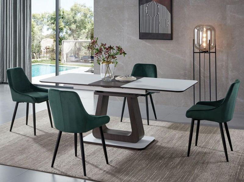 Europe Style Dining Room Table Sets MDF Extension Dining Table with Super White Tempered Glass Top