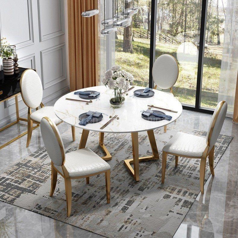 European Style Dining Room Furniture Round Marble Dinner Table