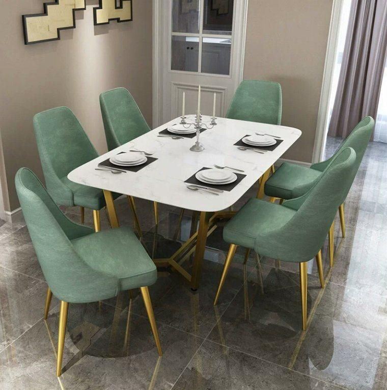 Simple Marble Top Gold Dining Table 4 6 Chair Dining Table