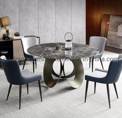 European Style Metal Legs Round Dining Table with Marble Top