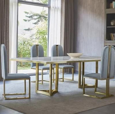 Nordic Modern Light Luxury Style Wrought Iron Living Room Dining Tables Rectangular Marble Dining Table